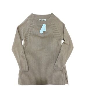 NWT‎ Soft Surroundings Cashmere Ribbed Sweater Tunic Xs Tan Long Sleeve Pullover